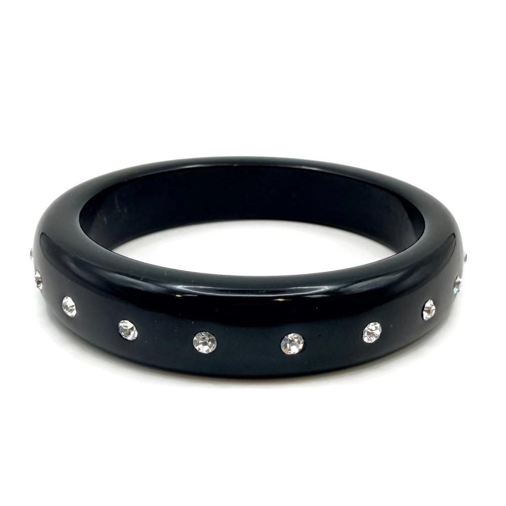 Bangle Bracelet 8.25 Black Rhinestone Studded Chunky Acrylic Minimalist